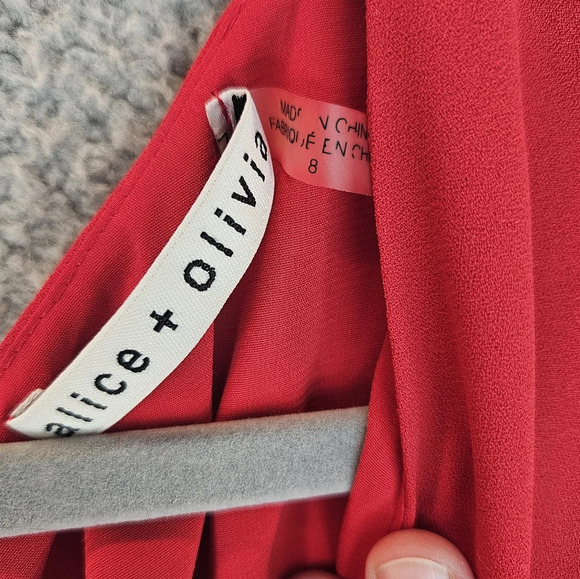 Alice & Olivia Womens Red Crepe Mini Dress Sz 8 Ties in Back Lined Ruby Red - Picture 4 of 8